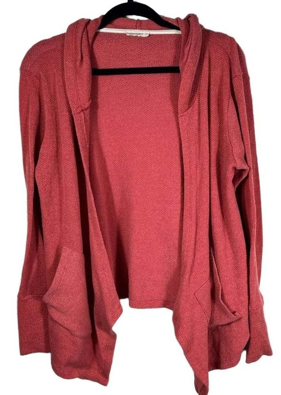 And The Why Rose Pink Hooded Open Front Thermal Cardigan with Pockets Size L
